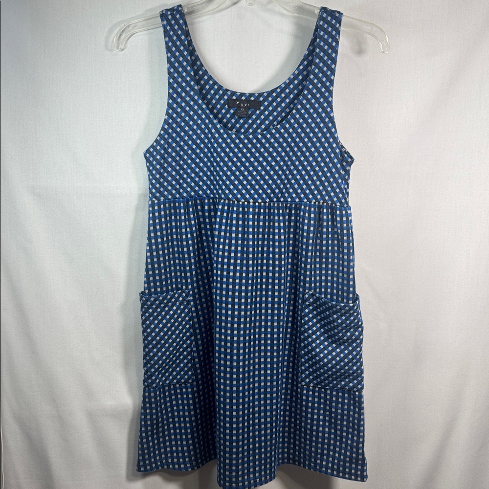 Vintage XXI Blue Plaid Babydoll Dress with Pockets XS